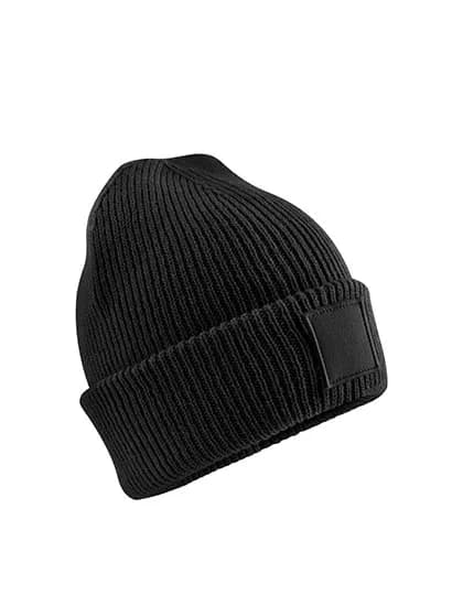 Kids Deep Cuffed Tonal Patch Beanie - Black