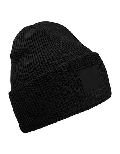 Deep Cuffed Tonal Patch Beanie - Black