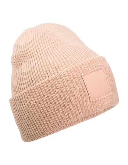 Deep Cuffed Tonal Patch Beanie - Peach