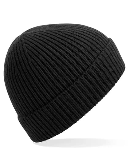 Engineered Knit Ribbed Beanie - Black