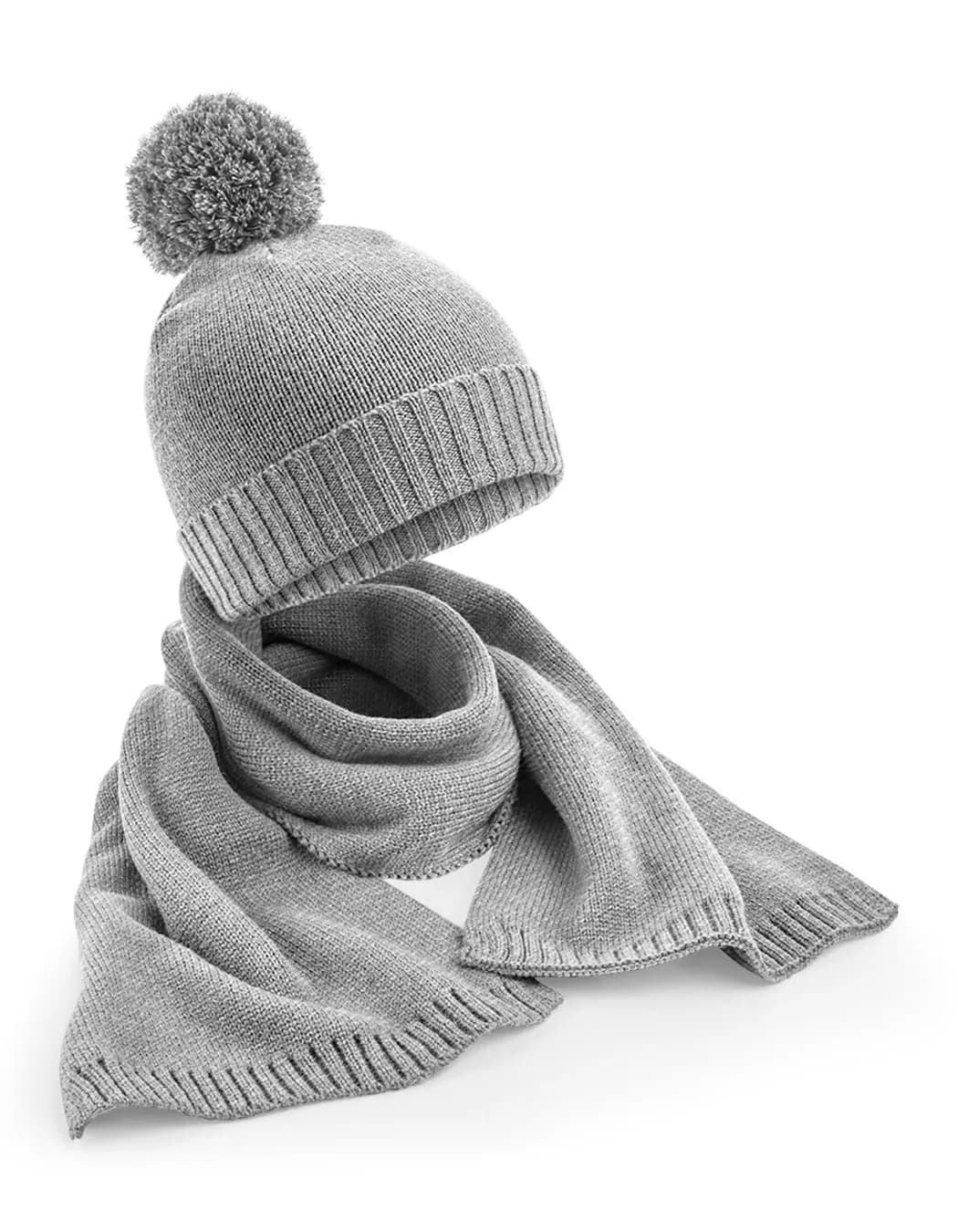 Knitted Scarf and Beanie Gift Set - Light Grey Fleck