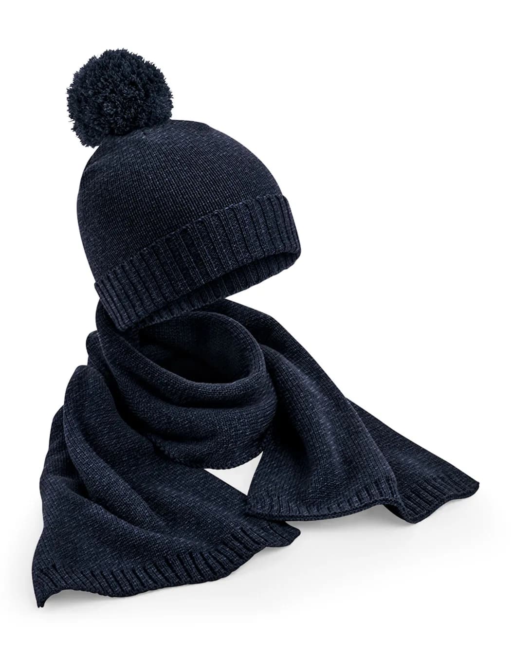 Knitted Scarf and Beanie Gift Set - Navy Fleck