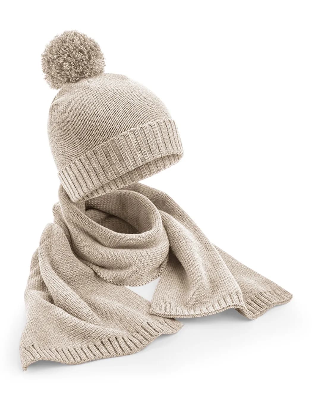 Knitted Scarf and Beanie Gift Set - Oatmeal Fleck