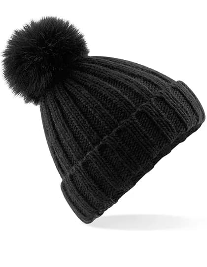 Verbier Faux Fur Pop Pom Chunky Beanie - Black