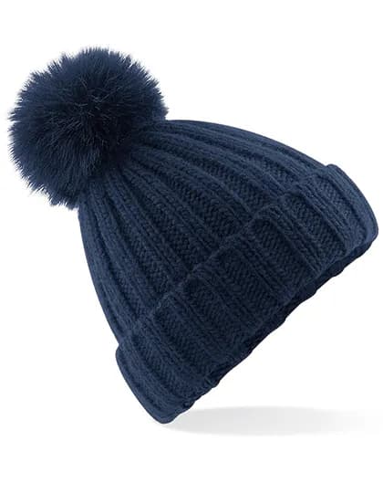 Verbier Faux Fur Pop Pom Chunky Beanie - Navy