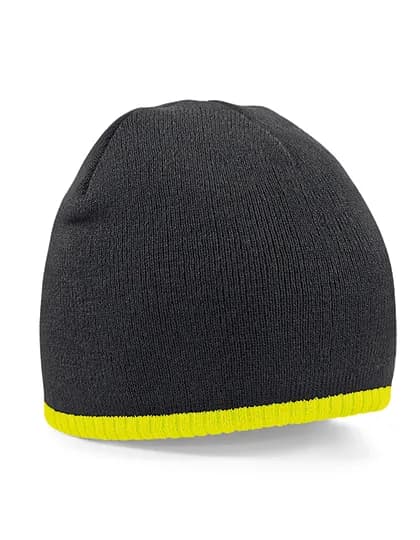 Two-Tone Pull-On Beanie - Black/Fluorescent Yellow