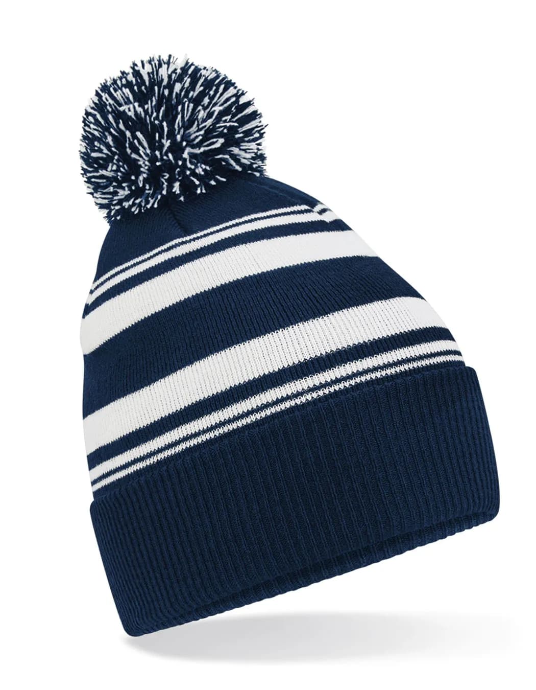 Striped Fan Beanie - French Navy/White