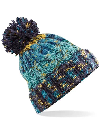 Corkscrew Pom Pom Beanie - Marine Splash