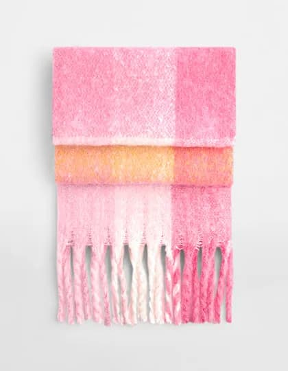 Fluffy Check Scarf - Pink Check
