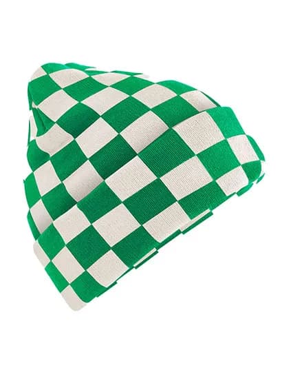 Checkerboard Beanie - Kelly Green/Off White