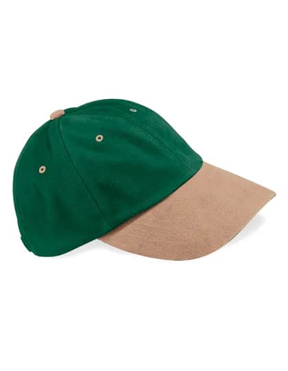 Low Profile Heavy Brushed Cotton Cap - Forest Green/Taupe