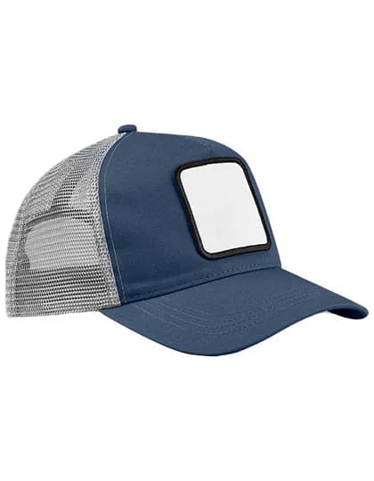Appliqué Patch 5 Panel Trucker - Slate Blue/Light Grey