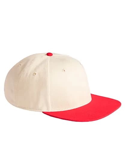 Contrast Flat Peak 6 Panel Cap - Natural/Red