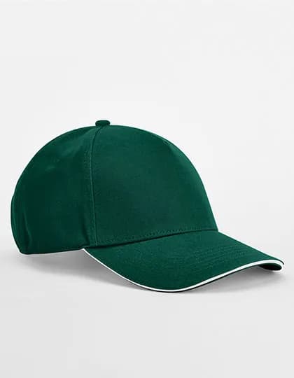 EarthAware® Classic Organic Cotton 5 Panel Cap - Sandwich Peak - Bottle Green/White