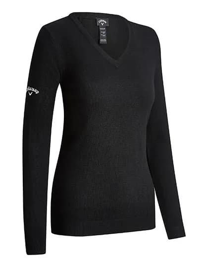 Ladies V-Neck Merino Sweater - Black Onyx