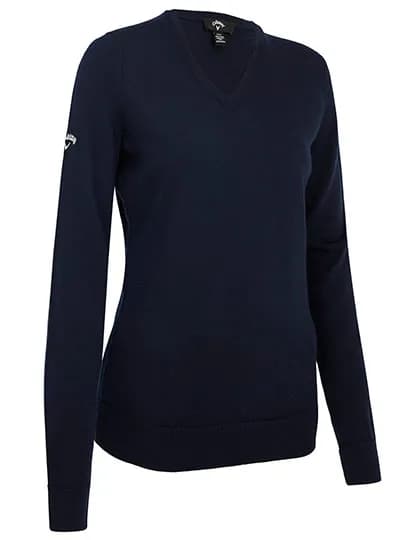 Ladies V-Neck Merino Sweater - Dark Navy