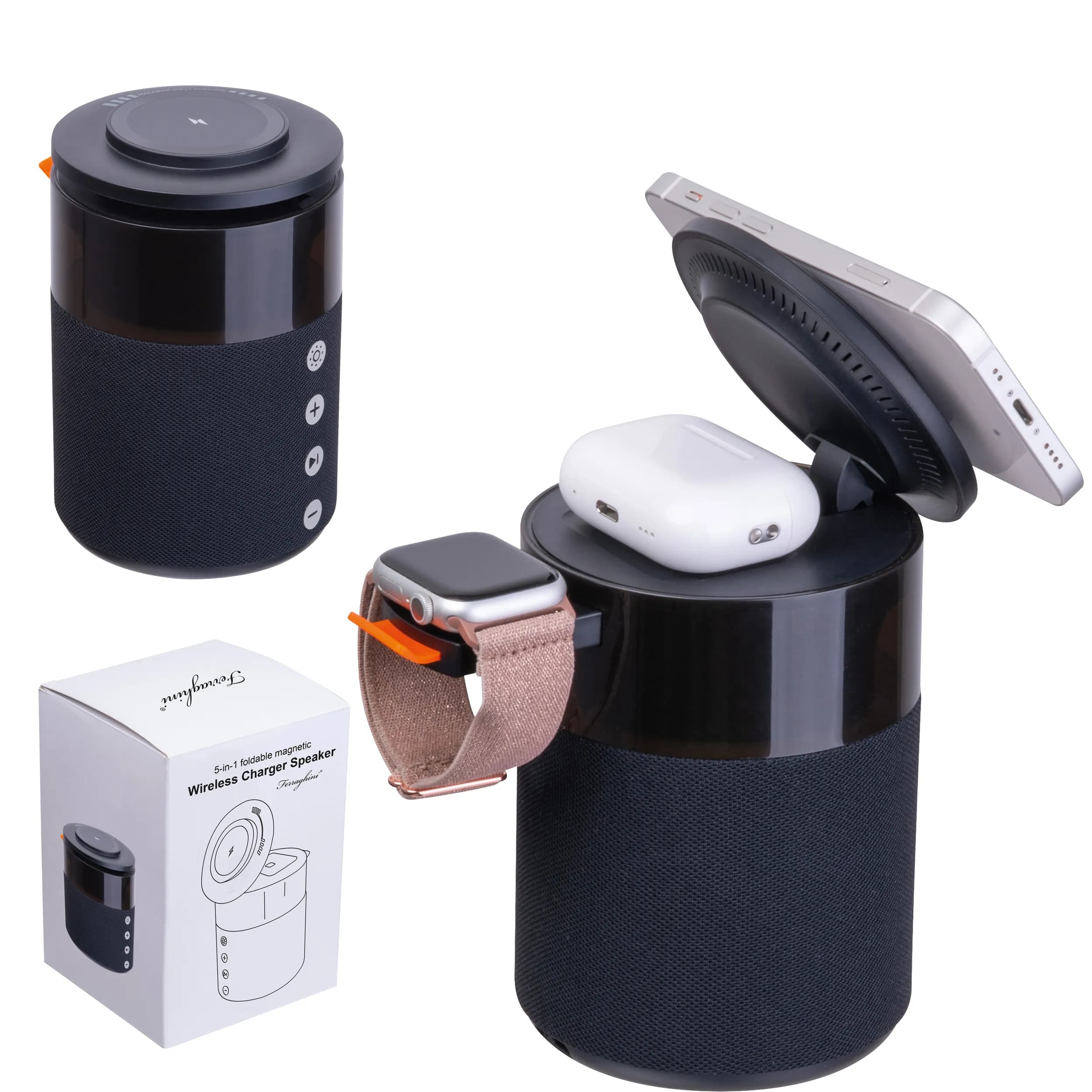 Ferraghini 5 in 1 Lautsprecher mit Wireless Charger RILEY - schwarz