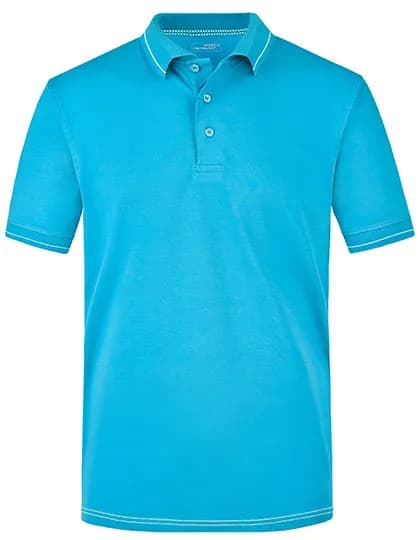 Men´s Elastic Polo - Aqua/White