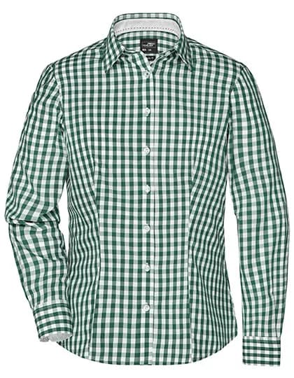 Ladies´ Checked Blouse - Forest Green/White