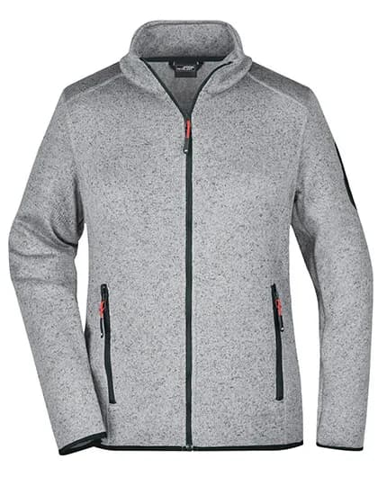 Ladies´ Knitted Fleece Jacket - Light Grey Melange/Red