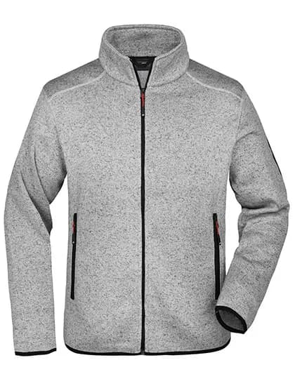 Men´s Knitted Fleece Jacket - Light Grey Melange/Red
