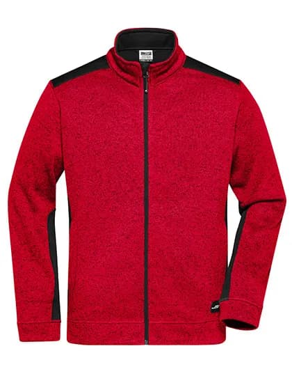 Men´s Knitted Workwear Fleece Jacket -STRONG- - Red Melange/Black
