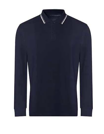 Long Sleeve Tipped 100 Polo - Oxford Navy/White