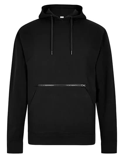 Regular Fit Pique Hoodie with Zipped Pocket - Black