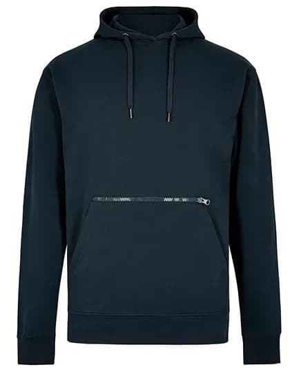 Regular Fit Pique Hoodie with Zipped Pocket - Navy