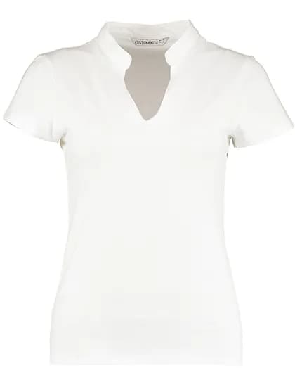 Women`s Regular Fit Mandarin Collar Top - White