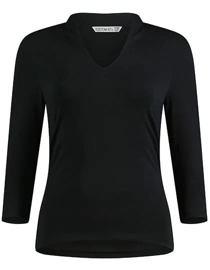 Regular Fit Mandarin Collar Top 3/4 Sleeve - Black