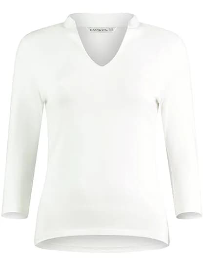 Regular Fit Mandarin Collar Top 3/4 Sleeve - White