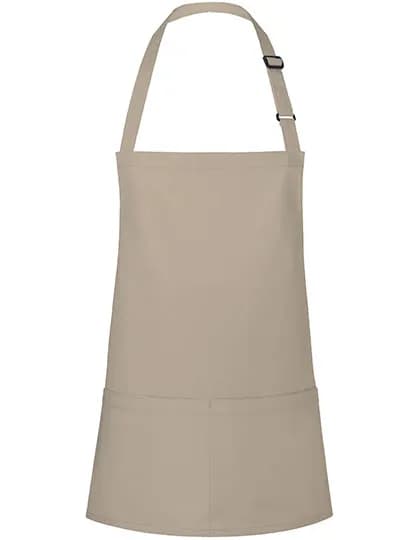 Kurze Latzschürze Basic mit Schnalle und Tasche - Sand (ca. Pantone 7529C)