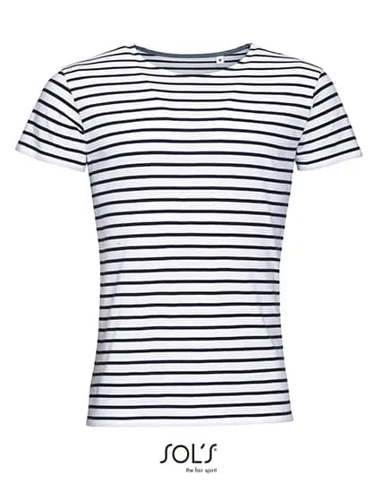 Men´s Round Neck Striped T-Shirt Miles - White/Navy