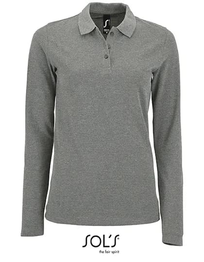 Women´s Long-Sleeve Piqué Polo Shirt Perfect - Grey Melange