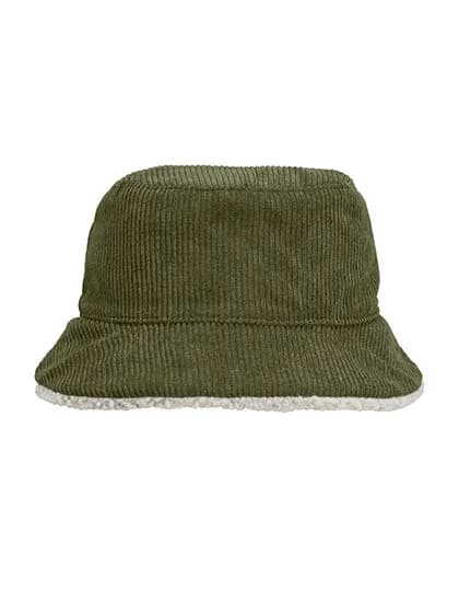 Reversible Sherpa And Velvet Bucket Hat - Army/Shear Beige