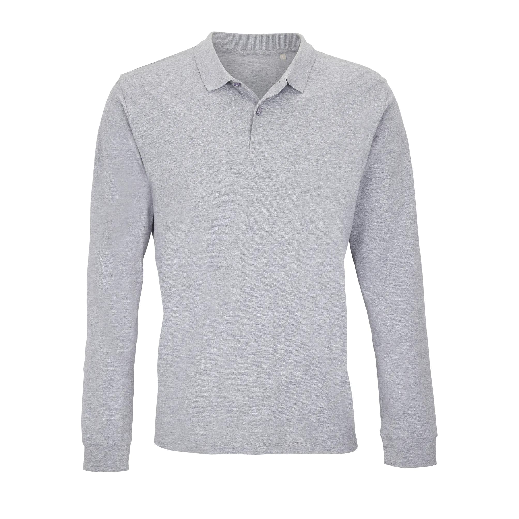 Unisex Long Sleeve Polo Shirt Planet - Grey Melange