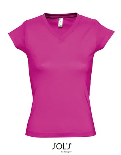 Women´s V-Neck-T-Shirt Moon - Fuchsia