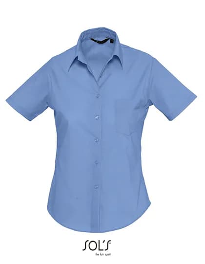 Popeline-Blouse Escape Short Sleeve - Middle Blue