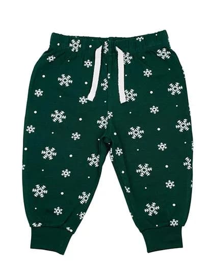 Baby Lounge Pants - Bottle Green/White Snowflakes