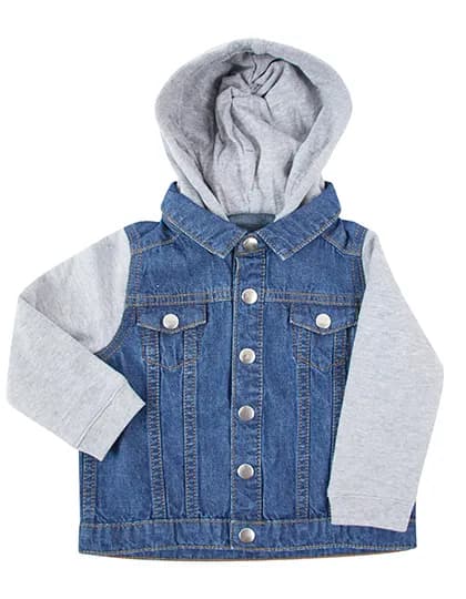 Denim Jacket With Fleece Hood And Sleeves - Blue Denim