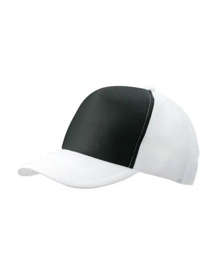 5-Panel Polyester Mesh Cap - Black/White