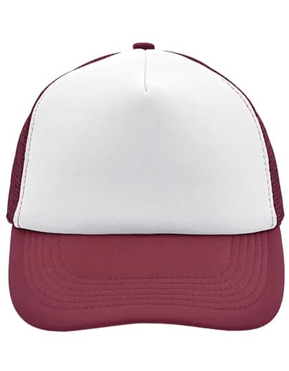 5-Panel Polyester Mesh Cap - White/Burgundy