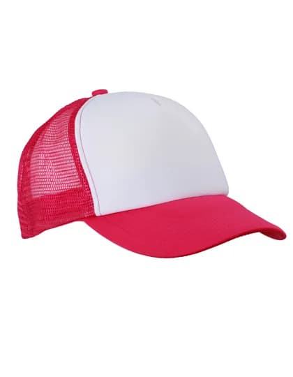 5-Panel Polyester Mesh Cap - White/Magenta