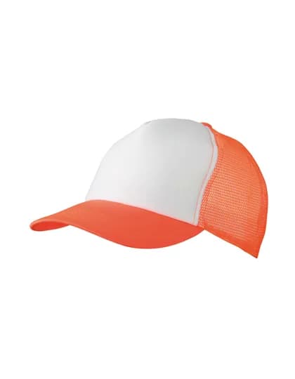 5-Panel Polyester Mesh Cap - White/Neon Orange