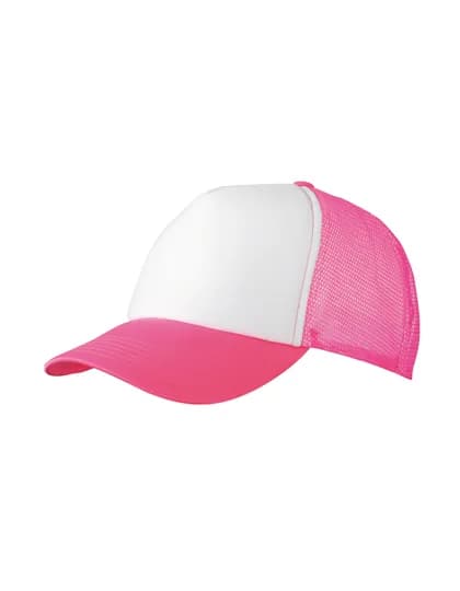 5-Panel Polyester Mesh Cap - White/Neon Pink