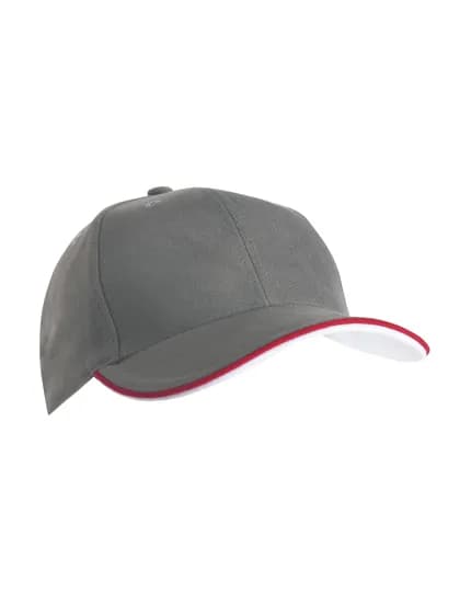 6 Panel Double Sandwich Cap - Dark Grey/Red/White