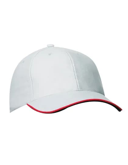 6 Panel Double Sandwich Cap - Light Grey/Red/Black