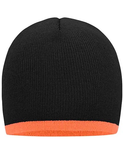 Beanie With Contrasting Border - Black/Orange