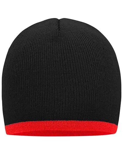 Beanie With Contrasting Border - Black/Red